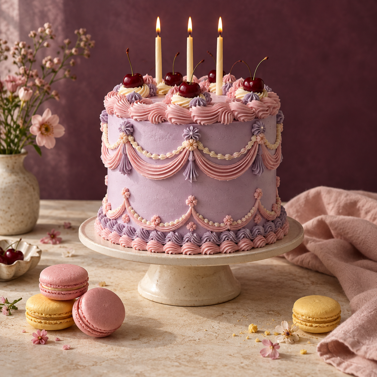Inspiración de torta artesanal con crema lavanda